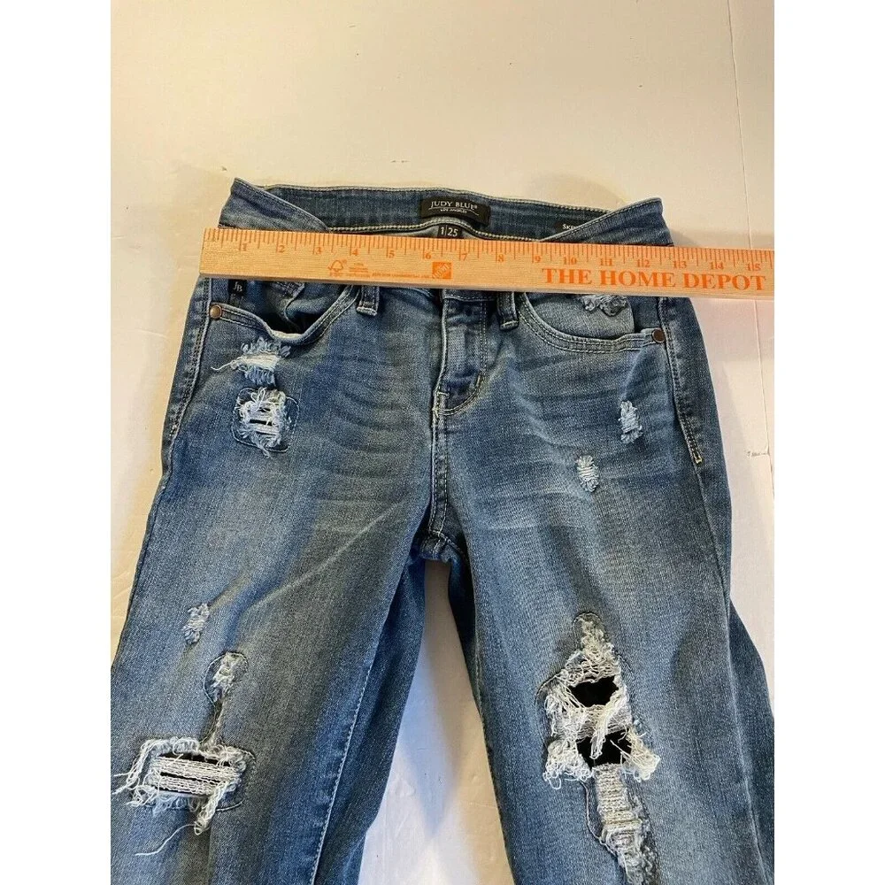 Judy Blue Jeans Womens 1/25 25x28.5 Blue Skinny Distressed Denim JB82109MD - Picture 14 of 16